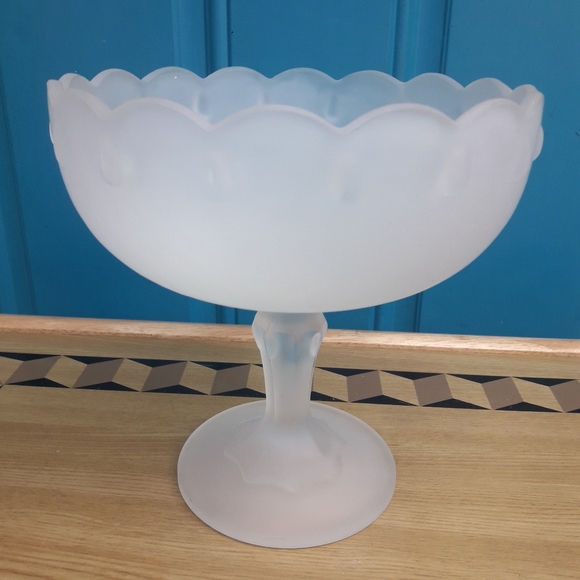 Vintage Glass Pedestal Dish Rare Frosted Glass Indiana Viking Collectible Decor - Picture 9 of 12